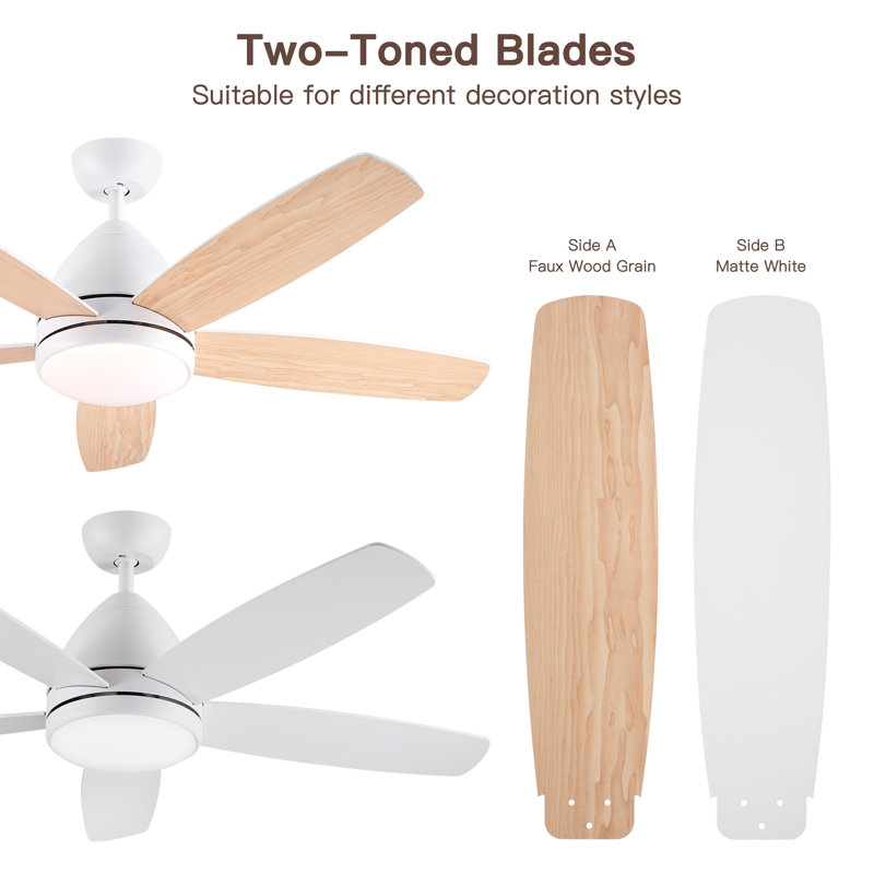 52 in. Indoor White Smart Ceiling Fan with Integrated LED Light Kit, Work With Tuya APP and Smart Assistant Devices, White