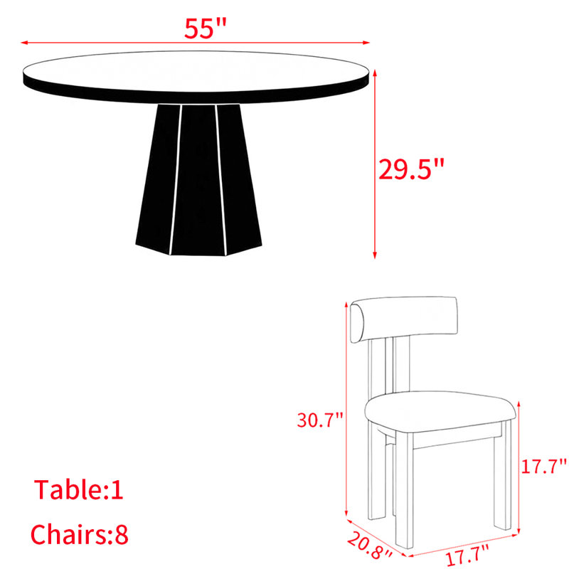 Modern simple solid wood dining table set., 29.5"H x 55"L x 55"W