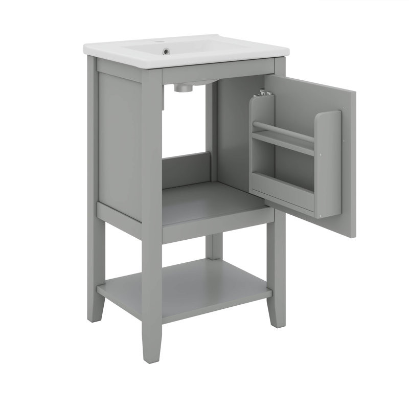 Meuble-lavabo de 20 pouces avec support de rangement, tablette ouverte, Gris