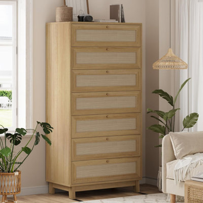 7 Drawer Tall Rattan Dresser