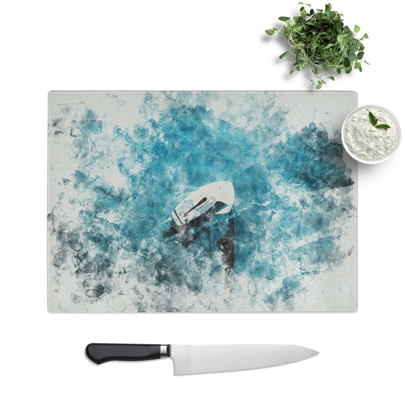 Scow Boat out Sailing Watercolour Chopping Board, 28.5cm W x 39cm L