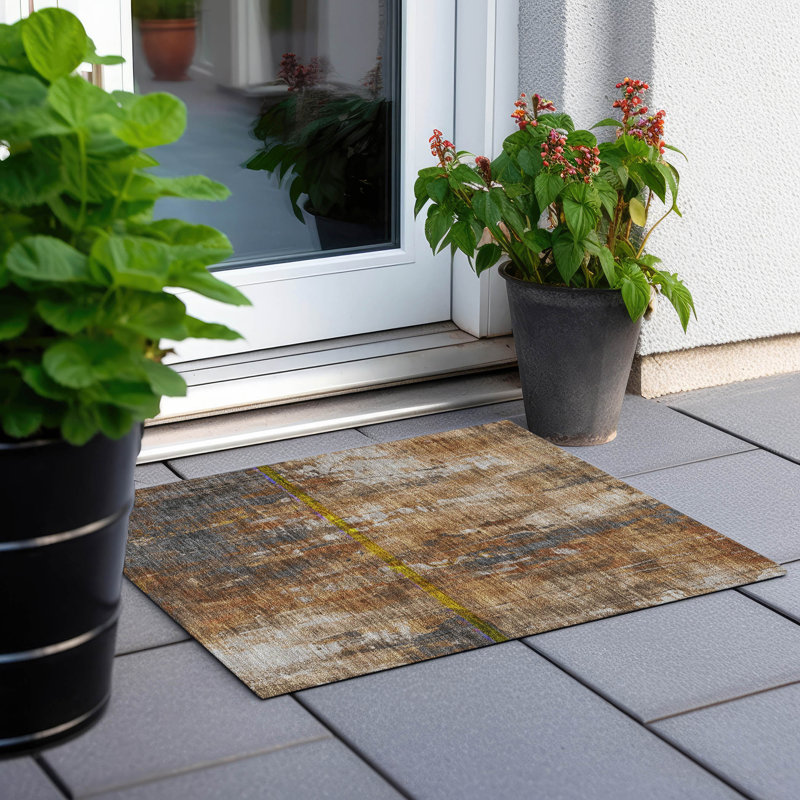 Machine Washable Indoor/Outdoor Cinead ACN1683 Rust Rug, Rectangle 1'8" x 2'6"