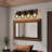4-Light Industrial Farmhouse Wood and Black Metal Vanity Light with Mesh Metal Shades-175677068