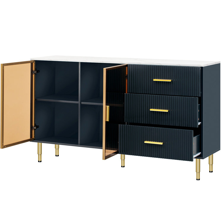Mercer41 Modern Sideboard, Buffet Cabinet With Tempered Glass  