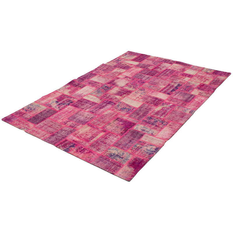 Tapis décoratif en laine de conception unique noué à la main des années 1980 6 pi 4 po x 9 pi 8 po de couleur rose foncé