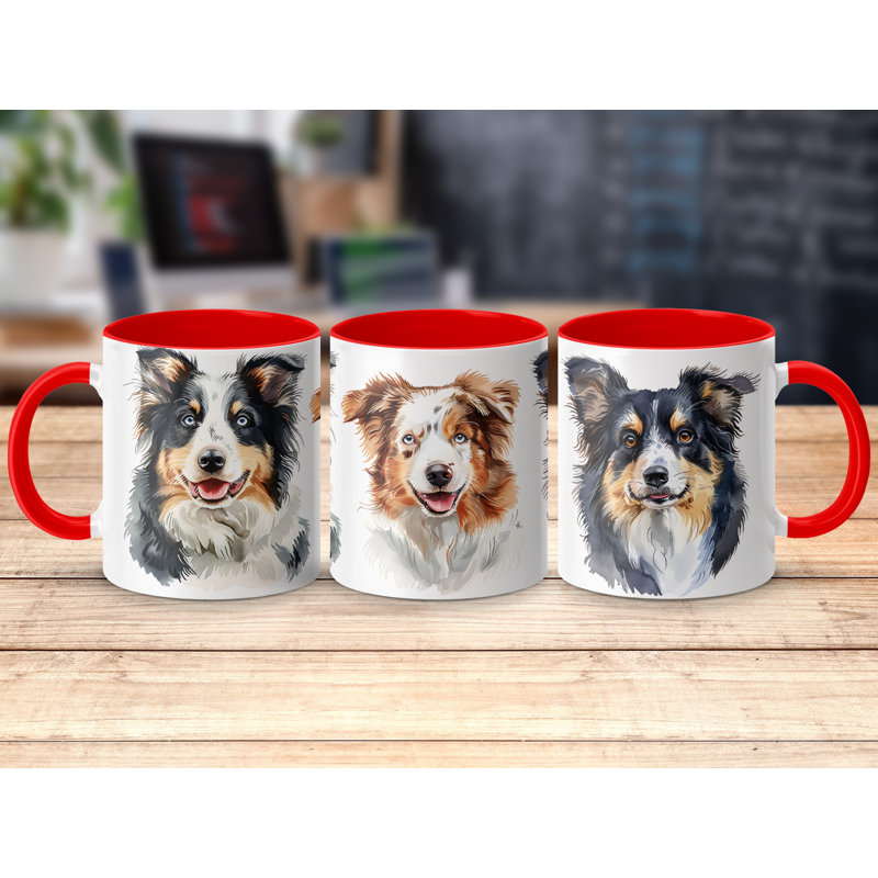 Australian Shepherd Design 11oz Coffee Mug, Red, 3