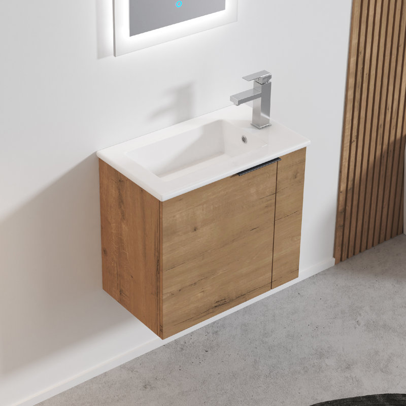 Ensemble de meuble-lavabo mural simple 22 po Dhulin, Imitation chêne