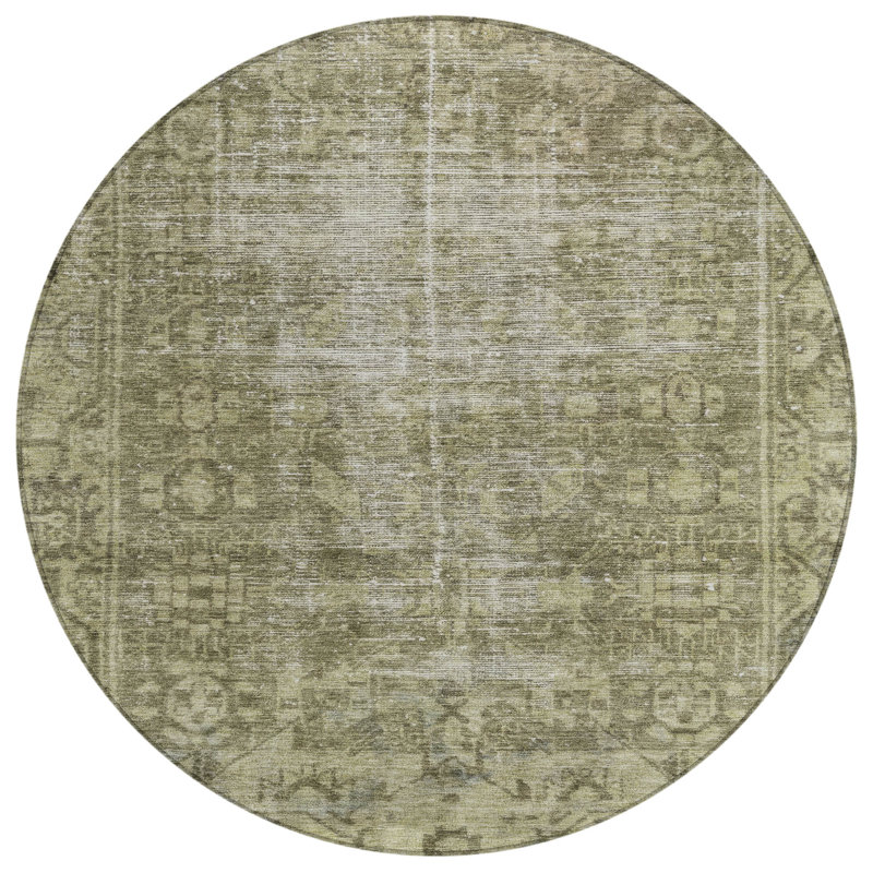 Tapis rond lavable intérieur / extérieur vert olive 8 pi