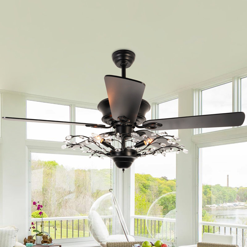 52" Vintage Sputnik Crystal Ceiling Fan With Remote Control, Reversible, 6 Speeds, Mute Motor, Timer