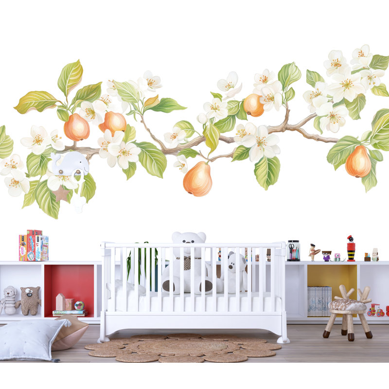 Adhésif décoratif poire, fleur d'arbre fruitier pour chambre d'enfant, art mural amovible pour salle de jeux 119Mv