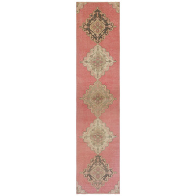 Vintage Turkish Village Rugs One-of-a-Kind Runner 2'6" X 10'10" Runner Wool Area Rug Pink