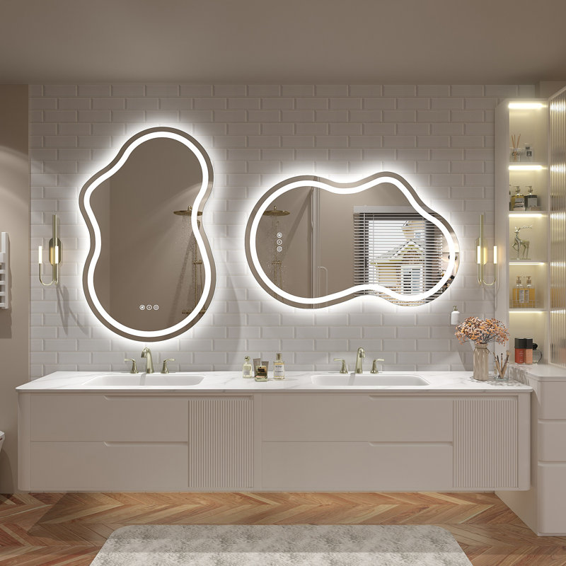 Aevar Asymmetrical LED Lighted Wall Mirror, 36" x 24"