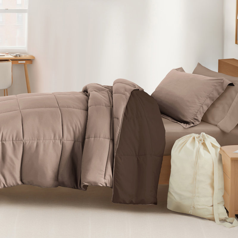 Ensemble de literie pour 8 personnes TG - ensemble d'édredon, ensemble de draps, oreillers et sac à linge, Taupe / chocolat