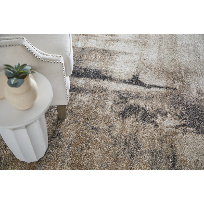 Alexzander Modern Abstract Tan Area Rug, Rectangle 5' x 7'6"