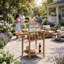Table de barbecue d'extérieur en bois d'acacia, plateau de table en faux marbre résistant aux taches et panneaux latéraux rabattables rabattables, finition anti-corrosion résistante aux intempéries