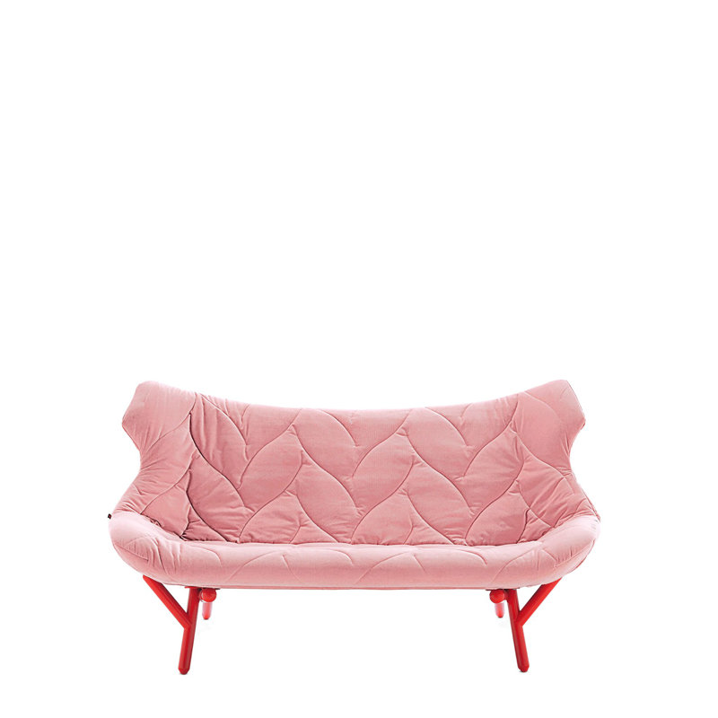 Causeuse Foliage, Velours rose, Rouge