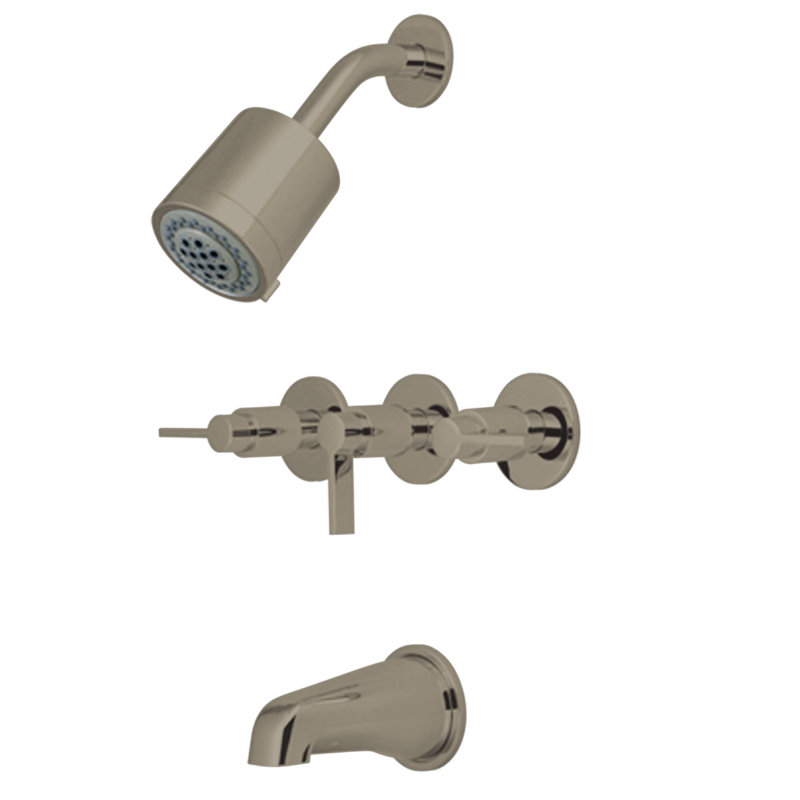 Kingston Brass NuvoFusion Triple-Handle Tub and Shower Faucet, Brushed Nickel