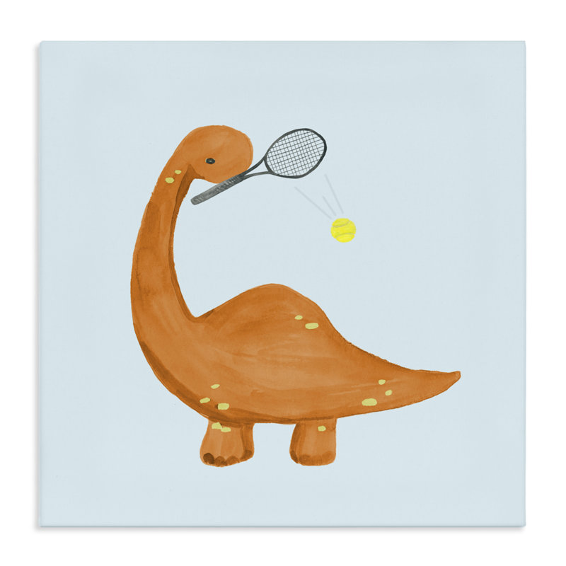 Baby Dino jouant au tennis sur toile, design par Lucille Price, H 24 po x l 24 po