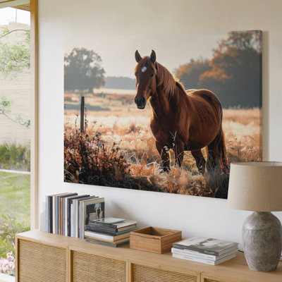 Canvas Chestnut Horse In Sunlit Field Canvasserene Equestrian Photography Art Wall Art Ready To Hang Gallery Wrapped Home Decor Decor