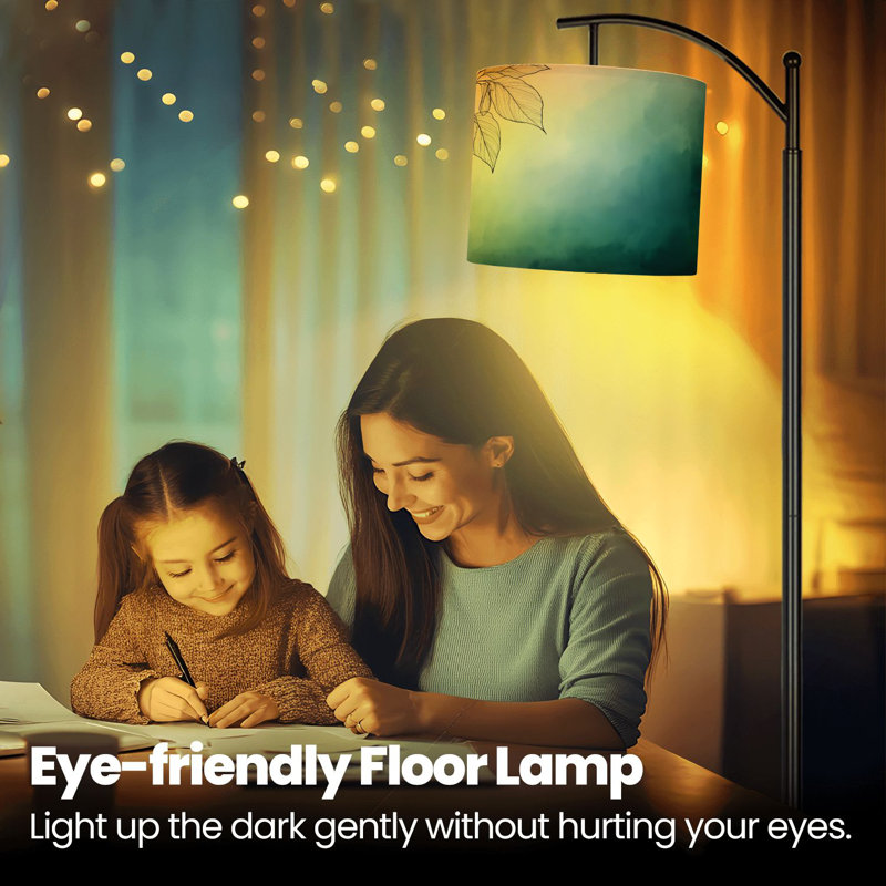 Lampe sur pied à arc délicate avec abat-jour réglable et abat-jour réglable à 3 couleurs délicates avec télécommande pour salon