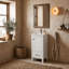 Armoire de salle de bain autoportante verte avec plateau en céramique, organisateur de porte et tiroir de séparation-608046724-641180025