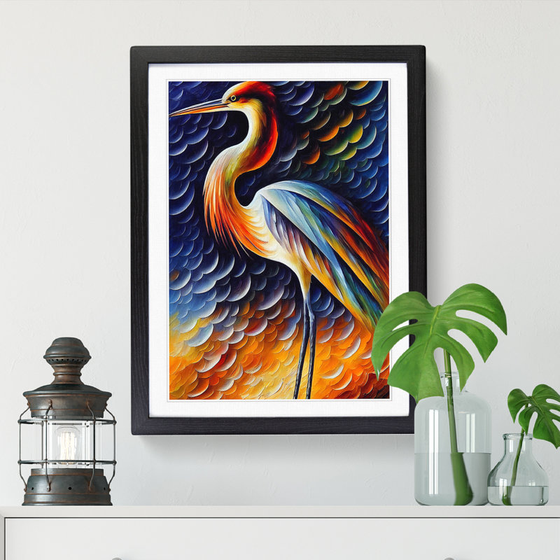 Sipple Heron Painted Vol.3 - Picture Frame Print, 64cm H x 46cm W x 2cm D, Black
