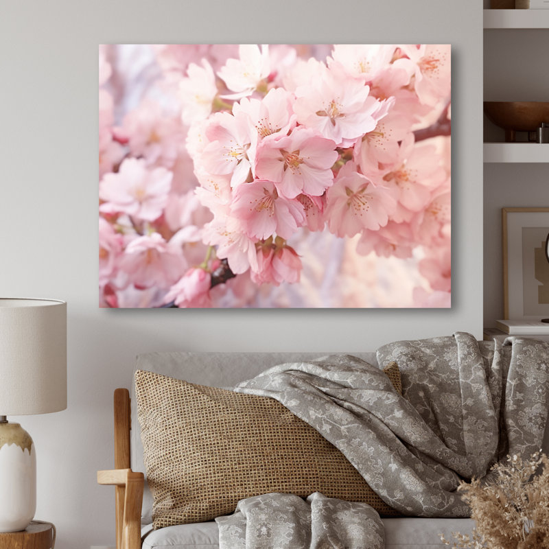 Fleurs de cerisier roses minimalistes III - impression sans cadre sur métal, H 12 po x l 20 po x P 1 po