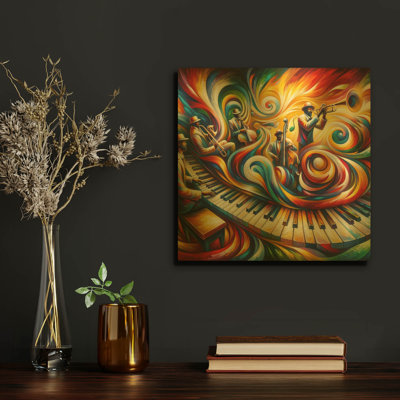  «Jazzplotion 2» par Rich Monet, art mural en métal doré, 12 po x 12 po