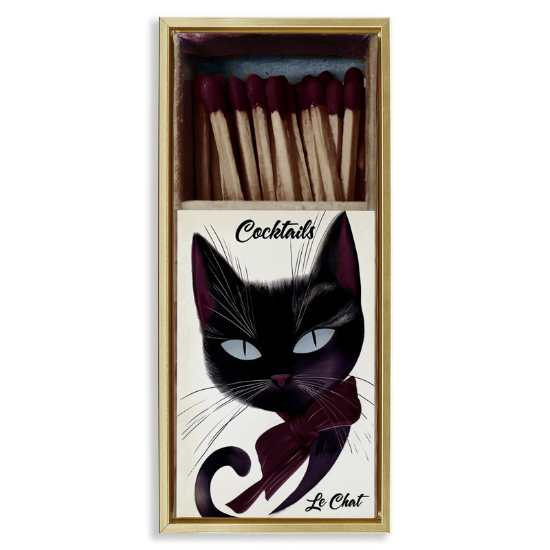 Cadre flottant pour chat rétro, par Annabelle Hall, H 31 po x l 15 po, Cadre flottant métallique doré