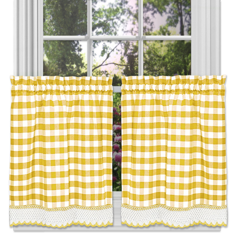 Jarrett Plaid Ruffled 58'' Cafe Curtain, Yellow, 58" W x 36" L