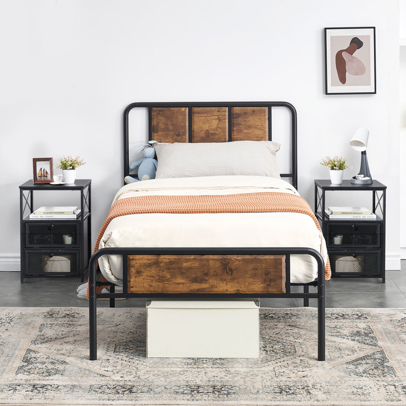Ensemble de chambre avec lit plateforme 3 pièces Kempst, Noir, Grand
