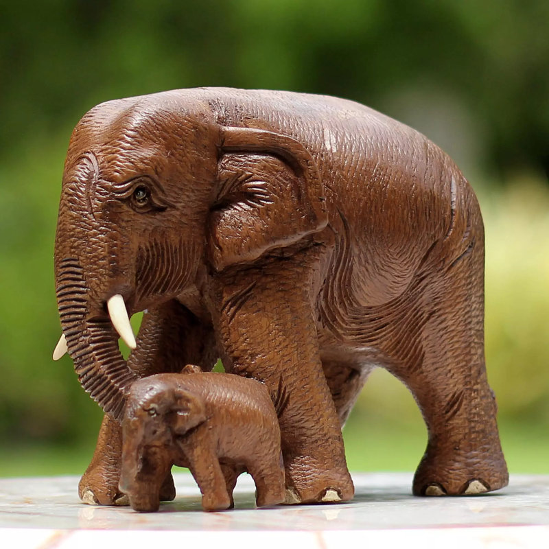 Love and Care Teakwood Sculpture, Brown, Left