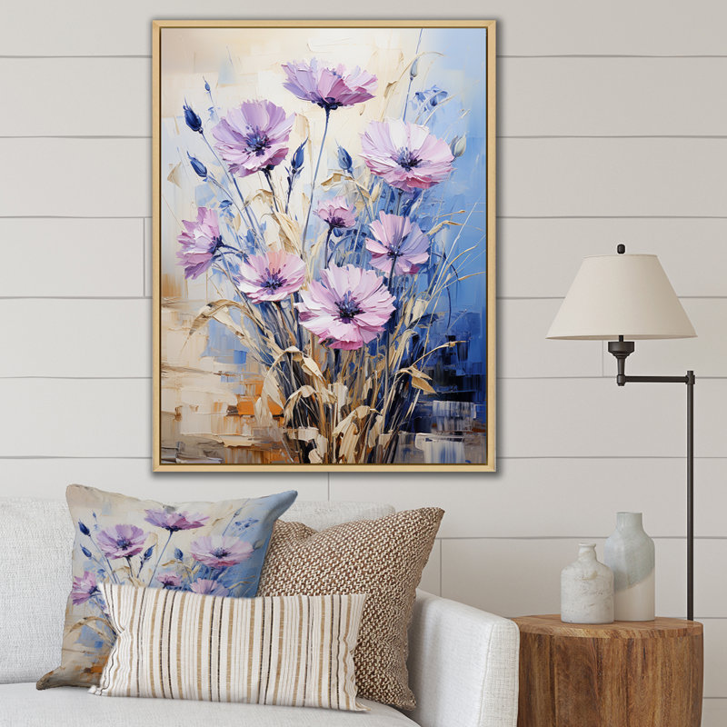 Bleu et mauve, champ de fauves sur toile, Silver Picture Framed, 20" H x 12" W