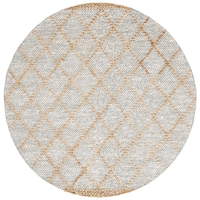 Khugan Natural Fiber Flat Weave Jute/Cotton/Wool Geometric Rug in Gray/Beige