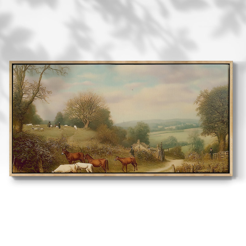 Toile tendue tendue avec châssis rétro, collection «Vintage Animal Series» - Prêt à accrocher, H 25 po x l 49 po, Naturel
