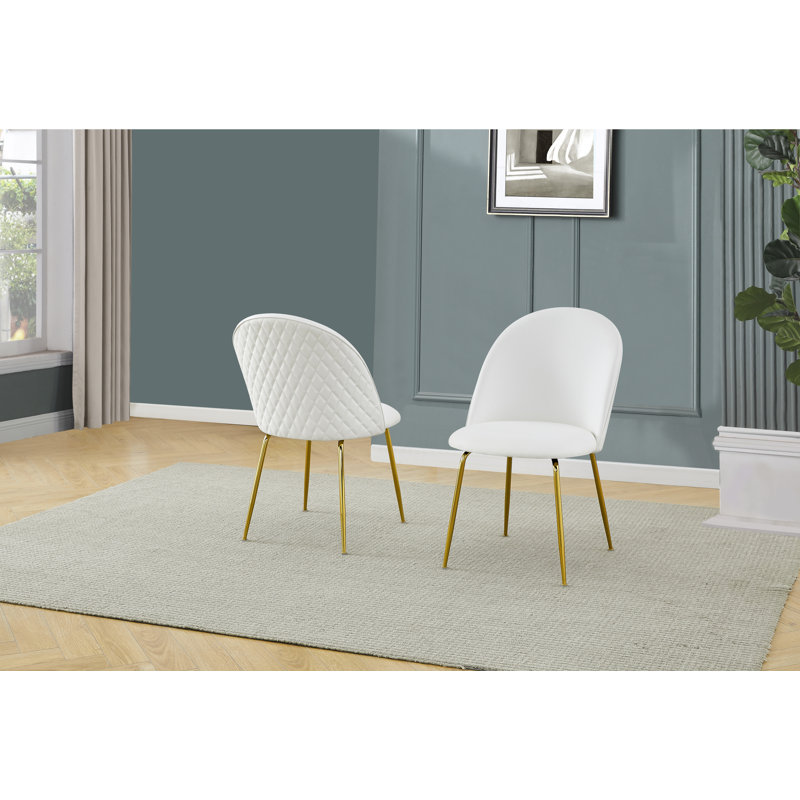 Chaises d'appoint à dossier capitonné blanc Wozniak, Or, Blanc