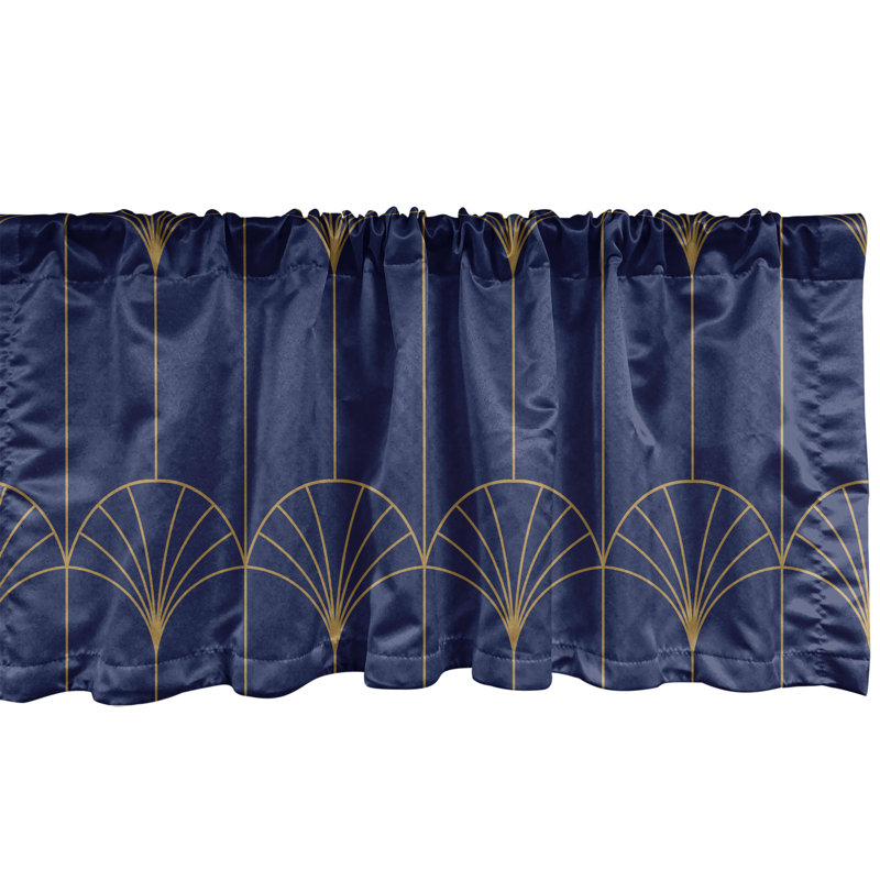Geometric Tailored Window Valance, 54" W x 12" L, Navy Blue/Sand Brown