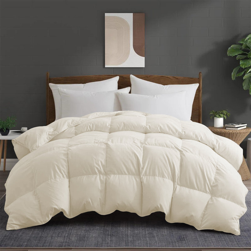 Premium All Season Down Feather Fiber Comforter Duvet Insert, King, Cream