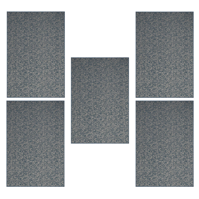 Ensemble de tapis intérieur / extérieur en nylon touffeté à la machine géométrique bleu, Octogone 3 pi