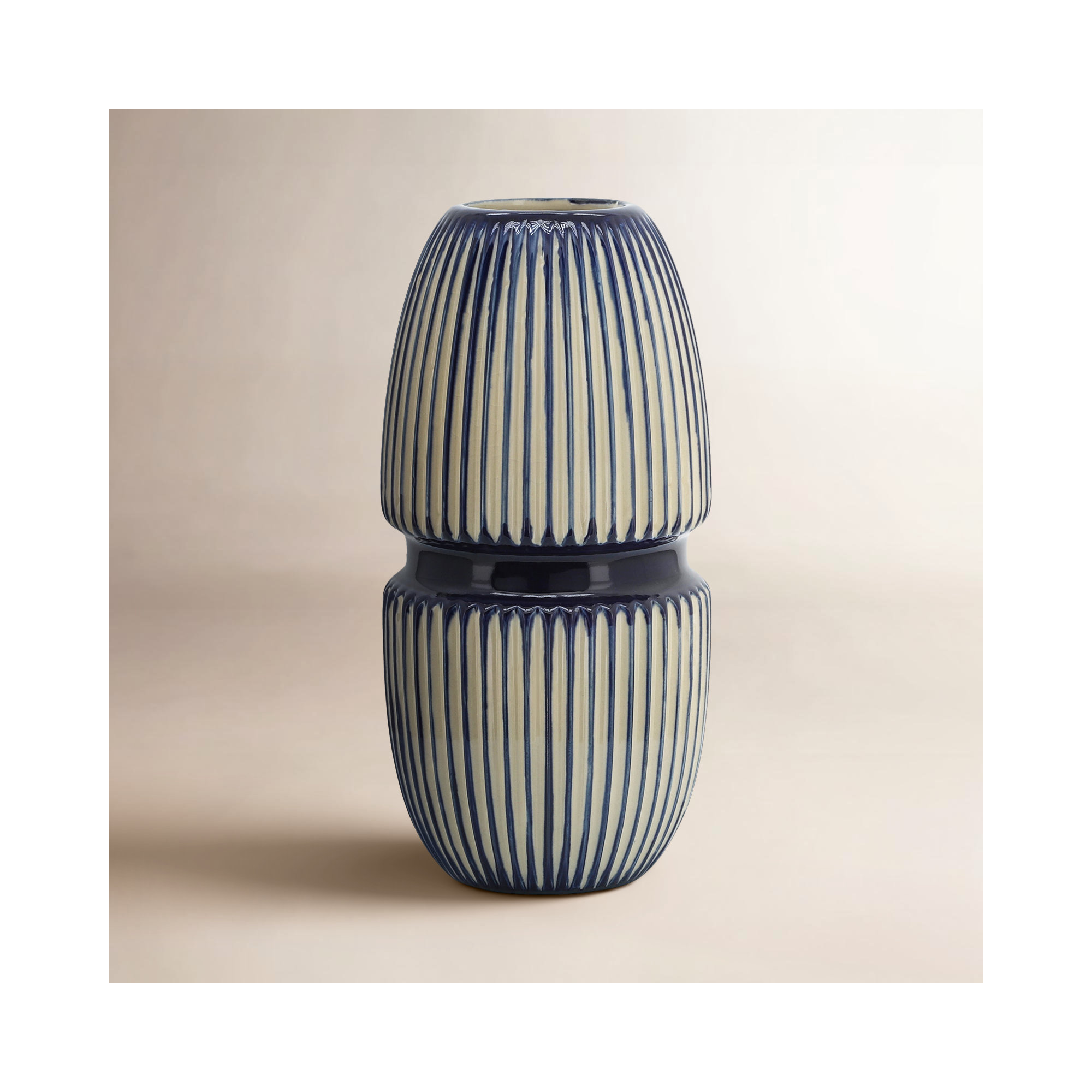 Ceramic Round Mallet Vase, Blue, Round, Abstract, 12.2" H x 5.91" W x 5.91" D