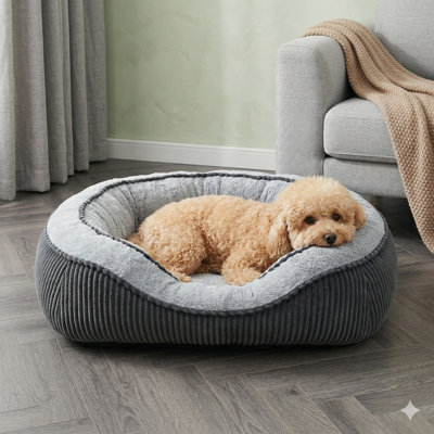 Washable Small Pet Bed for Dogs & Indoor Cats, Rectangular Soft Calming Design Promotes Warm Restful Sleep, Anti-Slip Base, 20"L x 19"W x 6"H