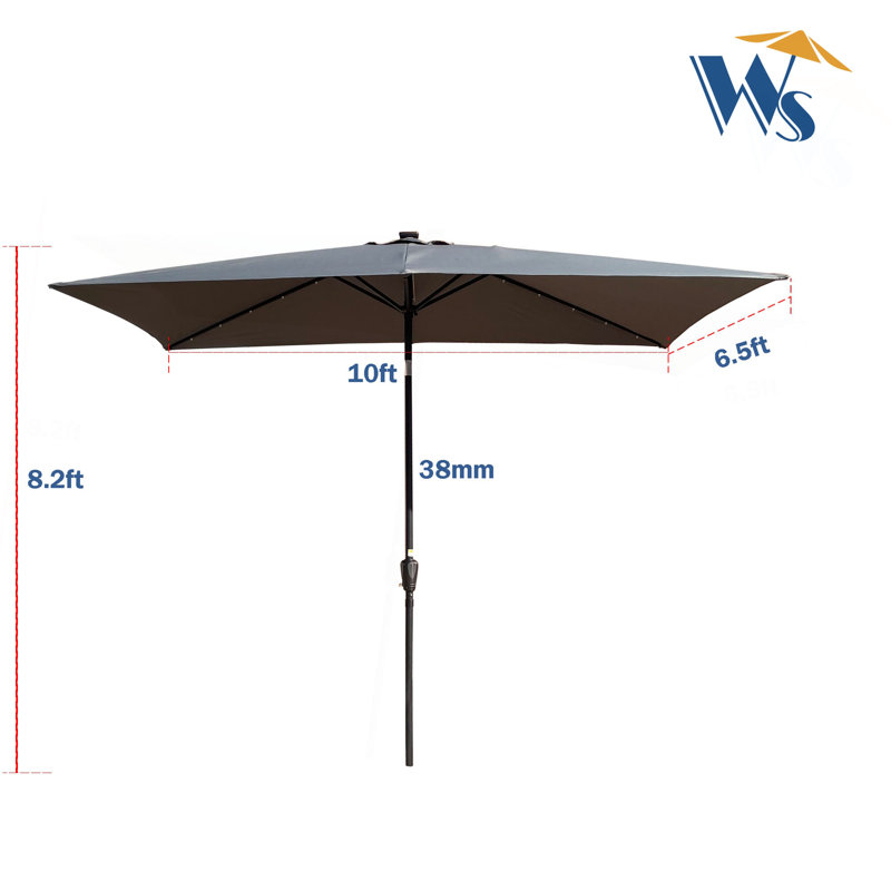 Parasol d'extérieur à DEL solaire 10 x 6,5T avec manivelle et bouton poussoir inclinable pour la cour, Gris anthracite