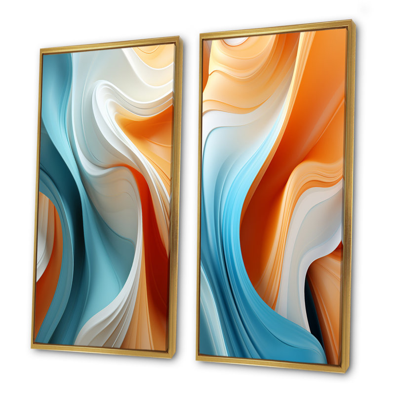 Cueller - ensemble de 2 reproductions d'art abstrait spirales abstraites, Cadre flottant doré, H 28 po x l 25 po