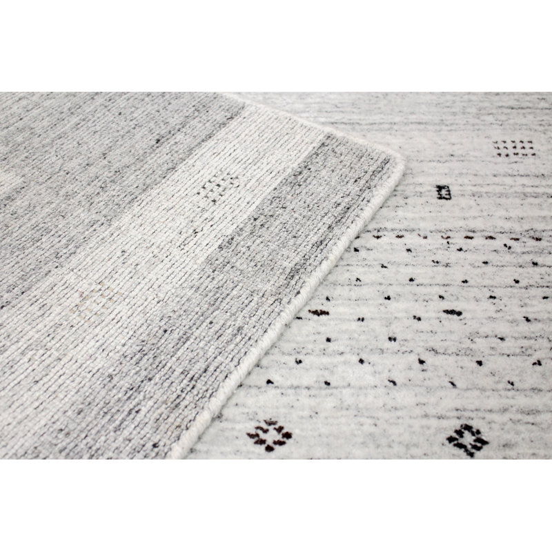 Handmade Gray Wool and Viscose Rectangular Rug 66" x 42"