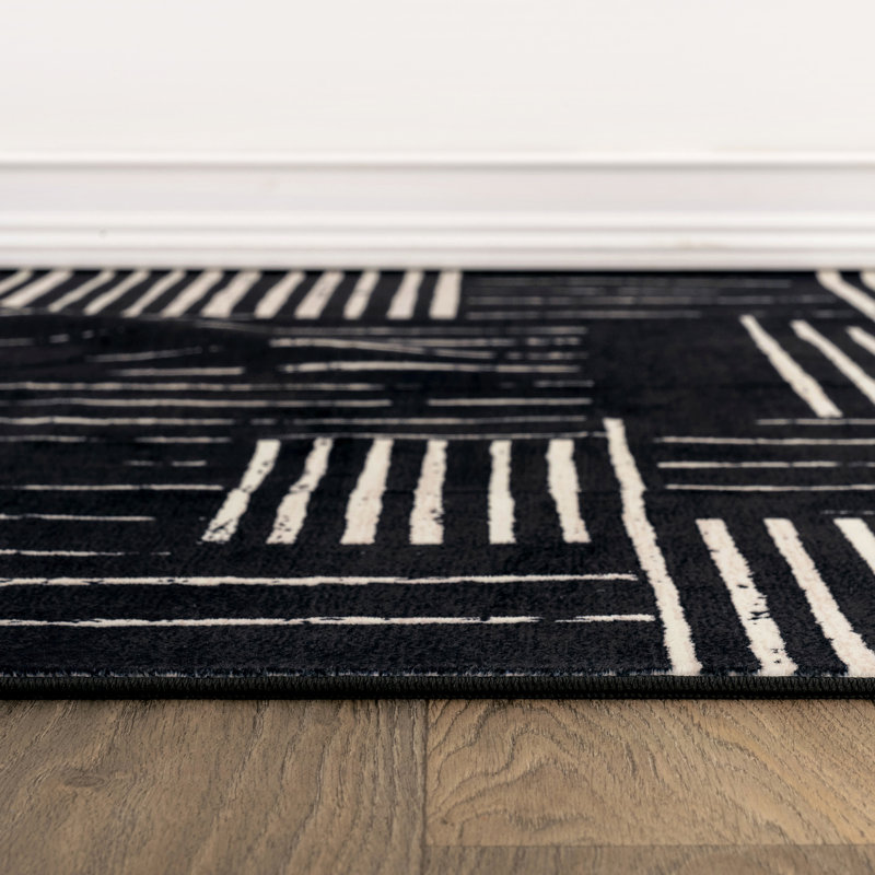 Tapis noir anti-dérapant Block Stripe, 6 pi 6 po x 9 pi