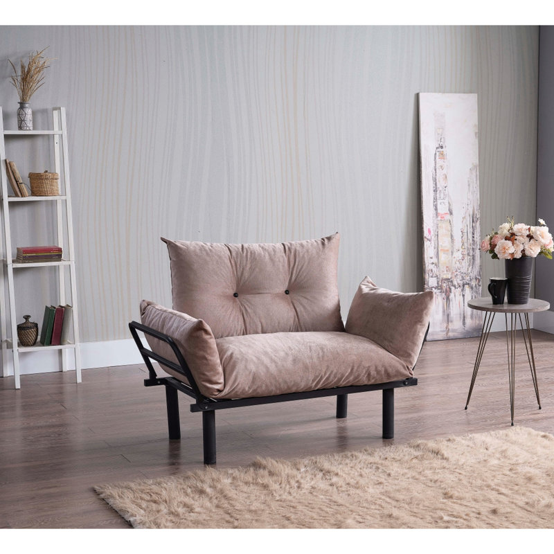 Causeuse futon beige, structure en métal, P 49,9 po x l 24,47 po H 34,94 po, poids 29,75 lb - Métal, profondeur 49 po, largeur 24 po, hauteur 35 po, poids 30 lb
