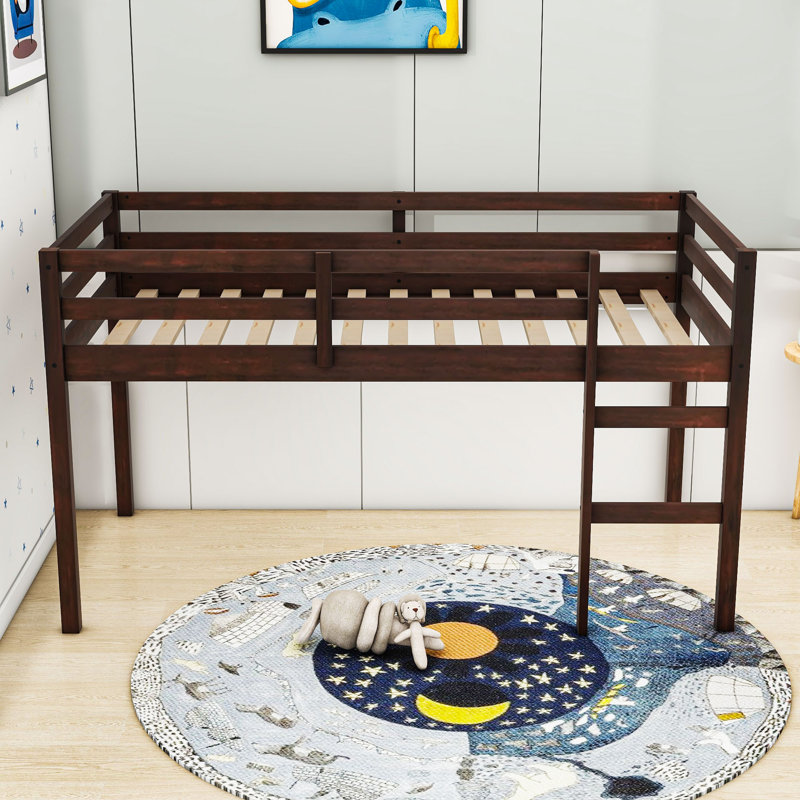 Kaisei Twin Wooden Loft Bed With Ladder, Espresso