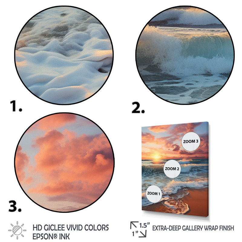 «Adryian Beach Photo Golden Sands», reproduction d'art sur toile encadrée, H 20 po x l 12 po x P 1 po, Cadre flottant brun