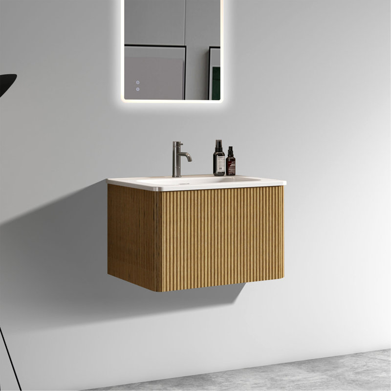Meuble-lavabo chic avec lavabo intégré et espace de rangement abondant, Chêne