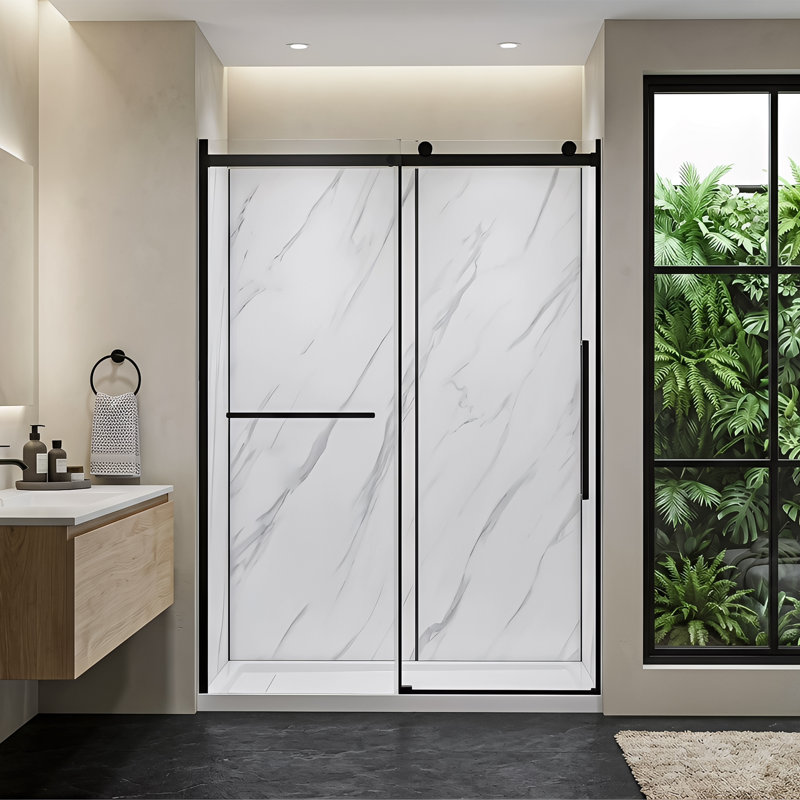 Alexandria 60 in. x 78.6 in. Rectangular Alcove Black Sliding Shower Kit